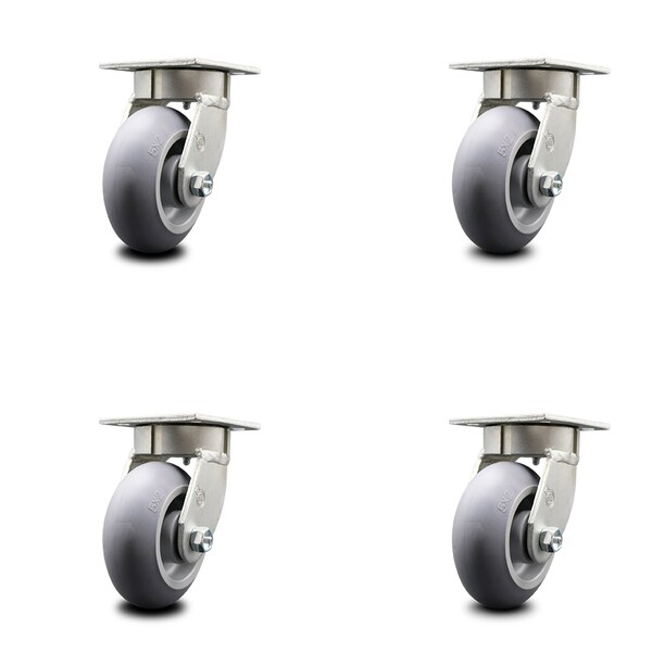 Service Caster 5 Inch Kingpinless Thermoplastic Rubber Wheel Swivel Top Plate Caster, 4PK SCC-KP30S520-TPRRD-4 - main